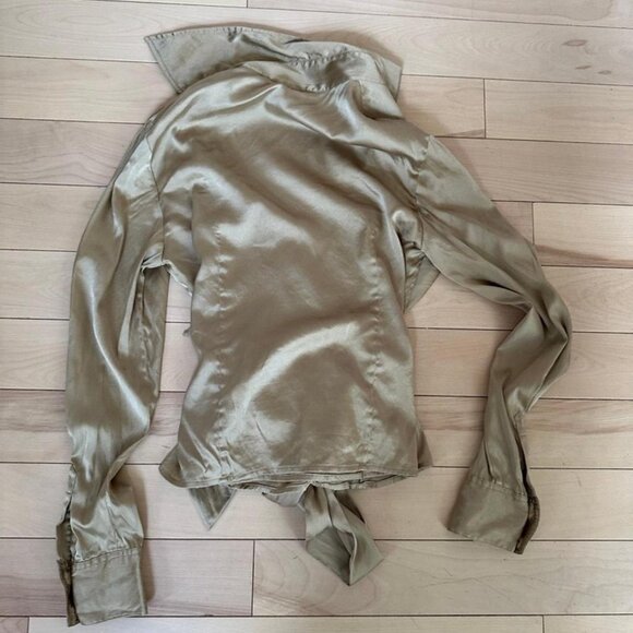 Sandra Angelozzi 95% Silk Wrap Blouse – Golden Beige Party Top Size S - Picture 8 of 8